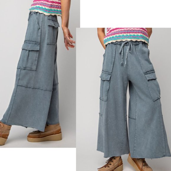 Easel Plus Size Faded Navy Utility Mineral Washed Cargo Pants - Picture 2 of 4